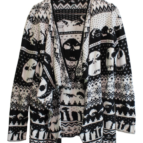 NIGHT BEFORE CHRISTMAS Cardigan Open Front Black/White Tim Burton MEDIUM - Picture 1 of 4